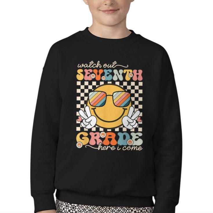 Watch Out Seventh Grade Here I Come Back To School 7th Grade Youth Crewneck Sweatshirt