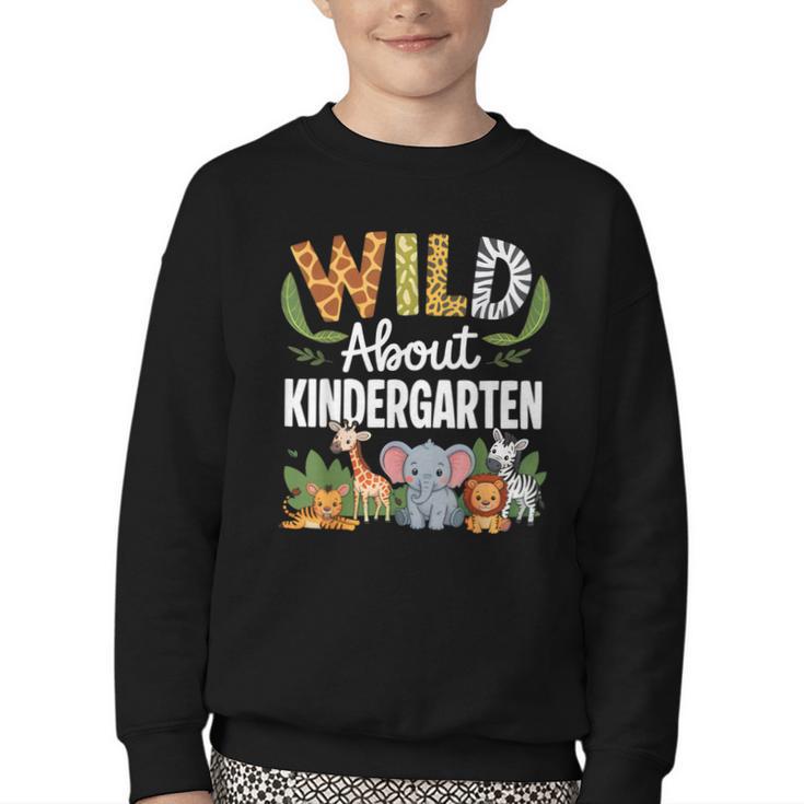 Wild About Kindergarten Back To School Jungle Theme Class Youth Crewneck Sweatshirt