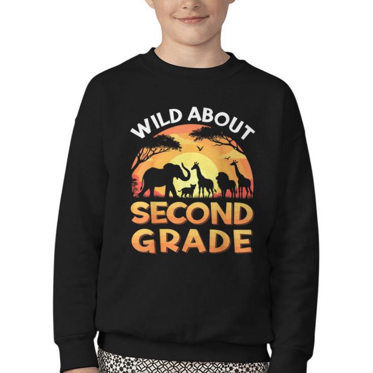 Wild About Second Grade Zoo Animals Back To School Safari Youth Crewneck Sweatshirt