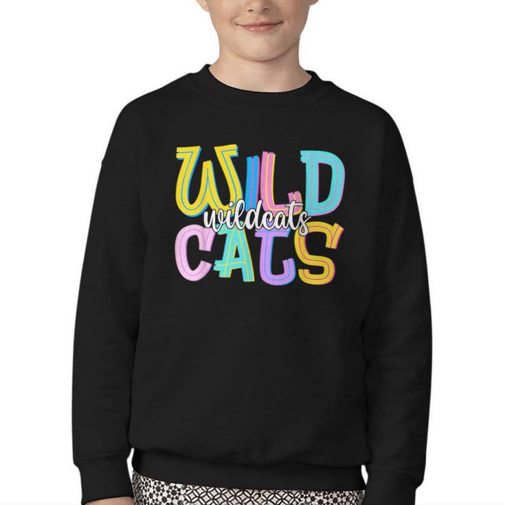 Wildcats School Spirit Groovy Back To School Girls Youth Crewneck Sweatshirt