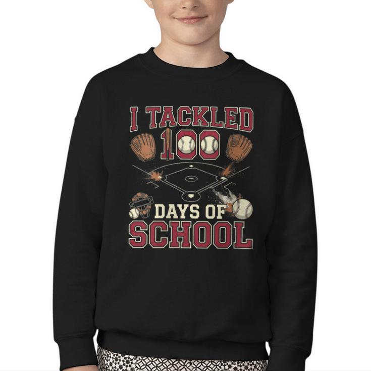 Women's 100 Days Of School Boys Kids Baseball Youth Crewneck Sweatshirt