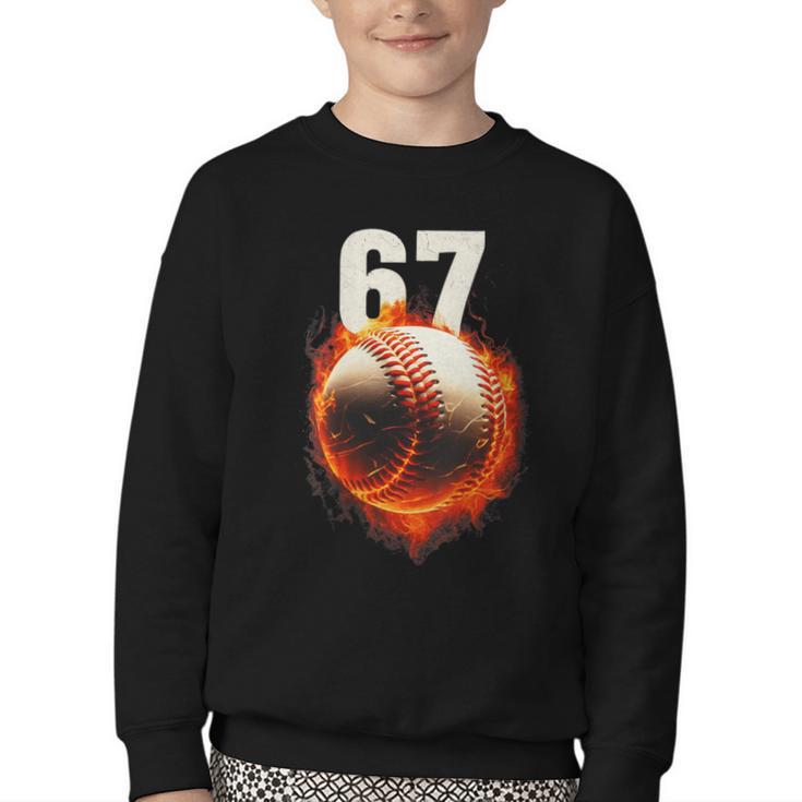 Women's 67 Baseball Boys Birthday Teens Six Seven Brainrot Youth Crewneck Sweatshirt