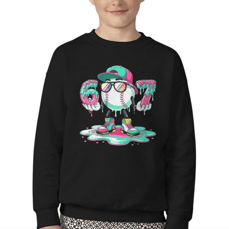 Women's 67 Meme Six Seven 6 7 Meme Baseball Ice Cream Drip Youth Crewneck Sweatshirt