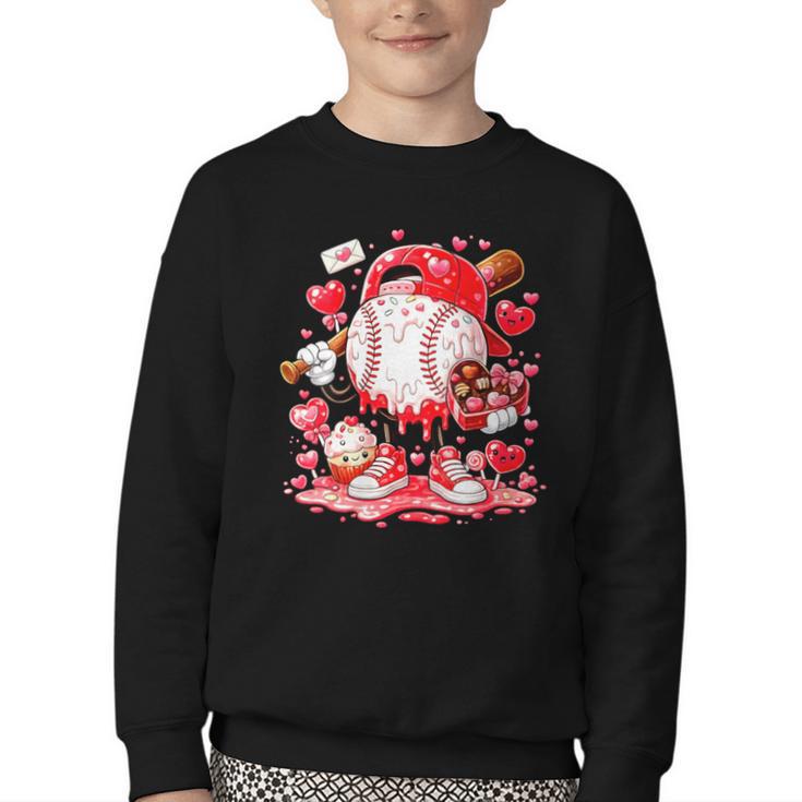 Women's Baseball Drip Ice Cream Boys Kids Youth Valentines Youth Crewneck Sweatshirt