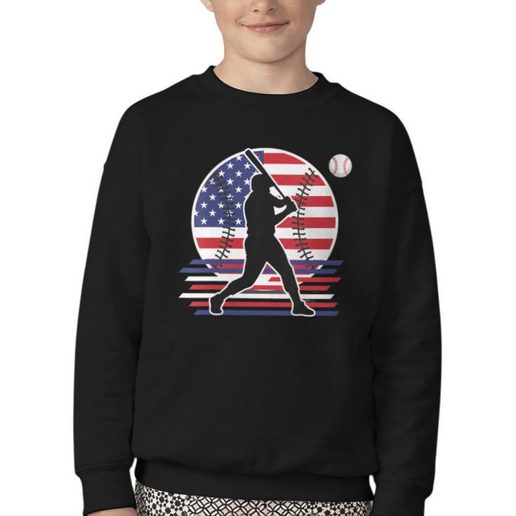 Women's Batter Patriotic American Flag Baseball Silks Youth Crewneck Sweatshirt