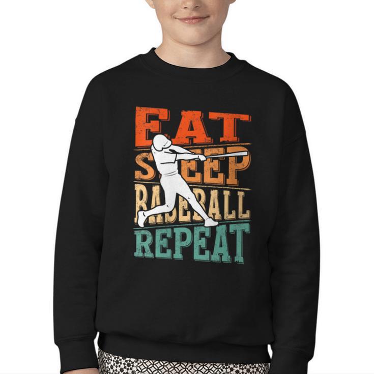 Women's Eat Sleep Baseball Repeat Vintage Player Sport Lover Retro Youth Crewneck Sweatshirt