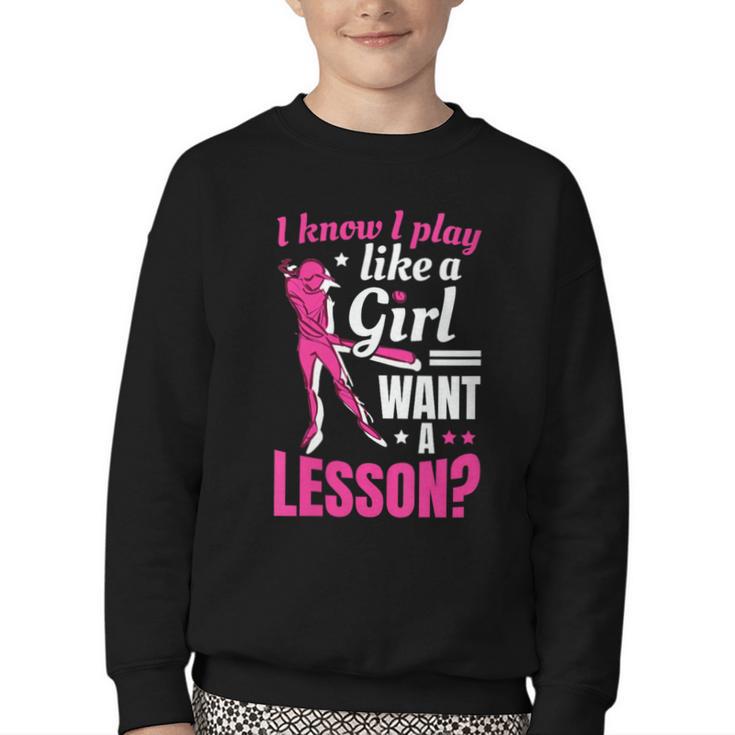 Women's Play Like A Girl Softball Baseball Girls Youth Crewneck Sweatshirt