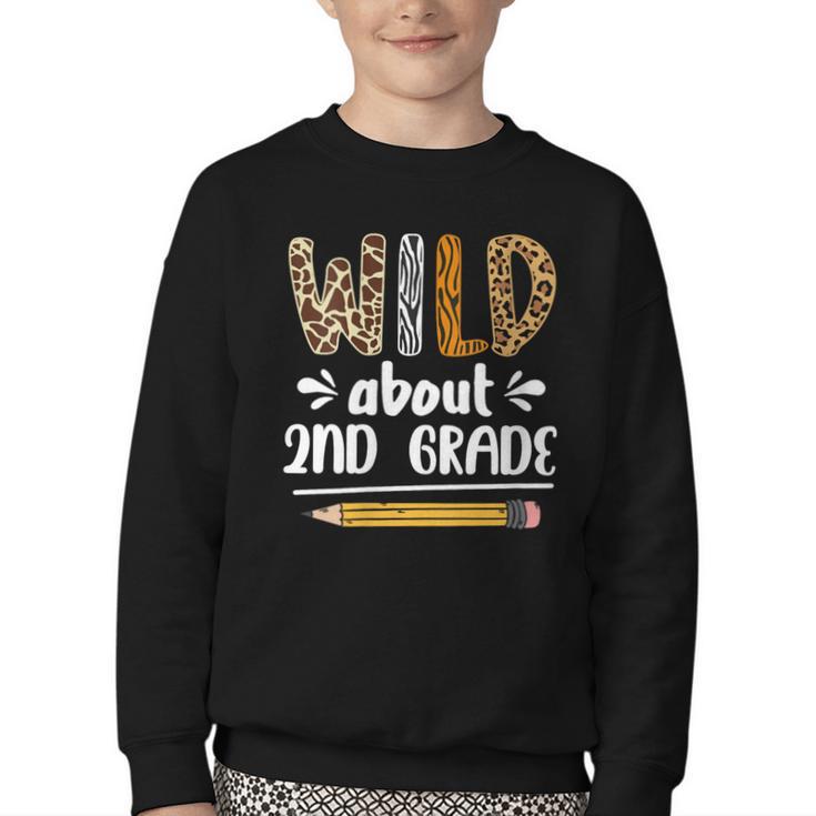 Women's Wild About 2nd Grade Kids Zoo Animal Lover Back To School Youth Crewneck Sweatshirt