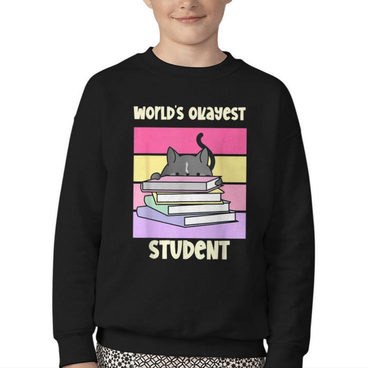 World's Okayest Student Fun Back To School & New Term Youth Crewneck Sweatshirt