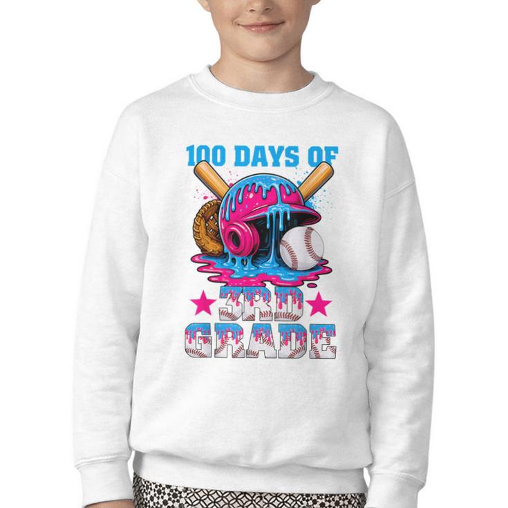 100 Days Of 3rd Grade Baseball 100th Day Of School Boys Kids Youth Crewneck Sweatshirt