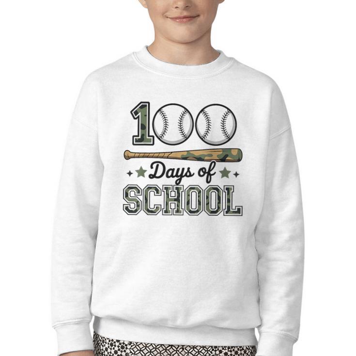 100 Days Of School Baseball Camo Boys School Teacher Youth Crewneck Sweatshirt 100 Days Of School Baseball Camo Boys School Teacher Youth Crewneck Sweatshirt