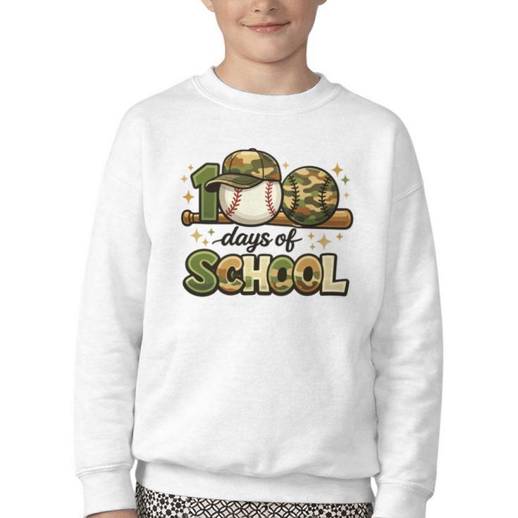 100 Days Of School Baseball Camo School Teacher Boy Youth Crewneck Sweatshirt