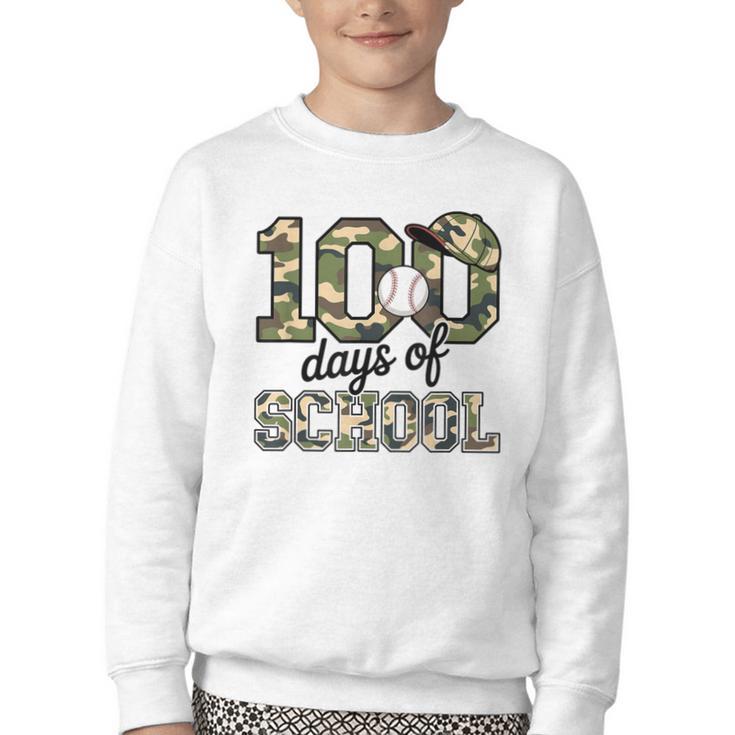 100 Days Of School Camo Baseball Camouflage For Kids Youth Crewneck Sweatshirt