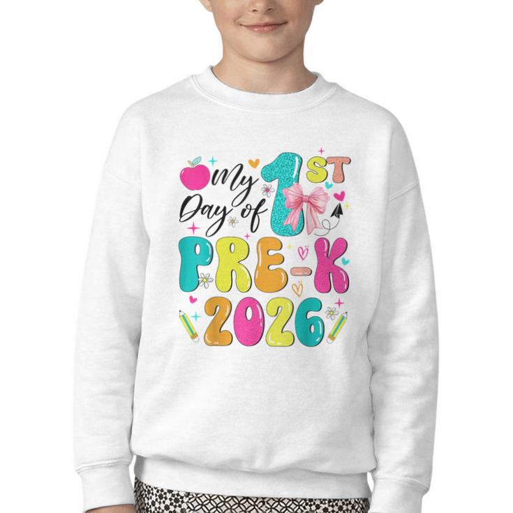 My 1st Day Of Pre-K 2026 Back To School Bow PreK Kids Girls Youth Crewneck Sweatshirt