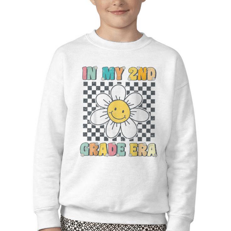 In My 2nd Grade Era Retro Groovy Second Grade Back To School Youth Crewneck Sweatshirt