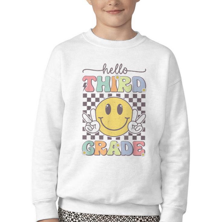 3rd Grade Team Back To School Hello Third Grade Smile Face Youth Crewneck Sweatshirt