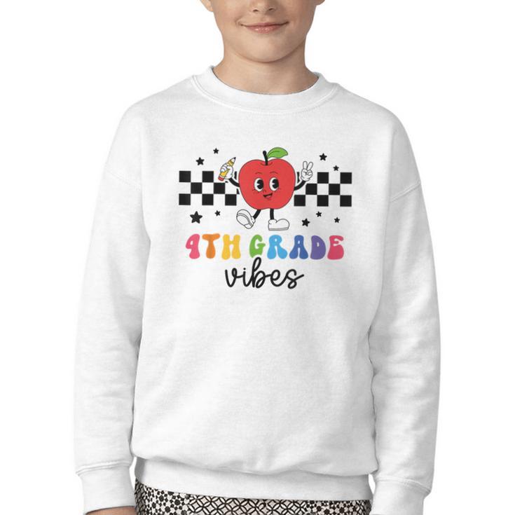 4th Grade Vibes Retro Groovy Apple Back To School Youth Crewneck Sweatshirt