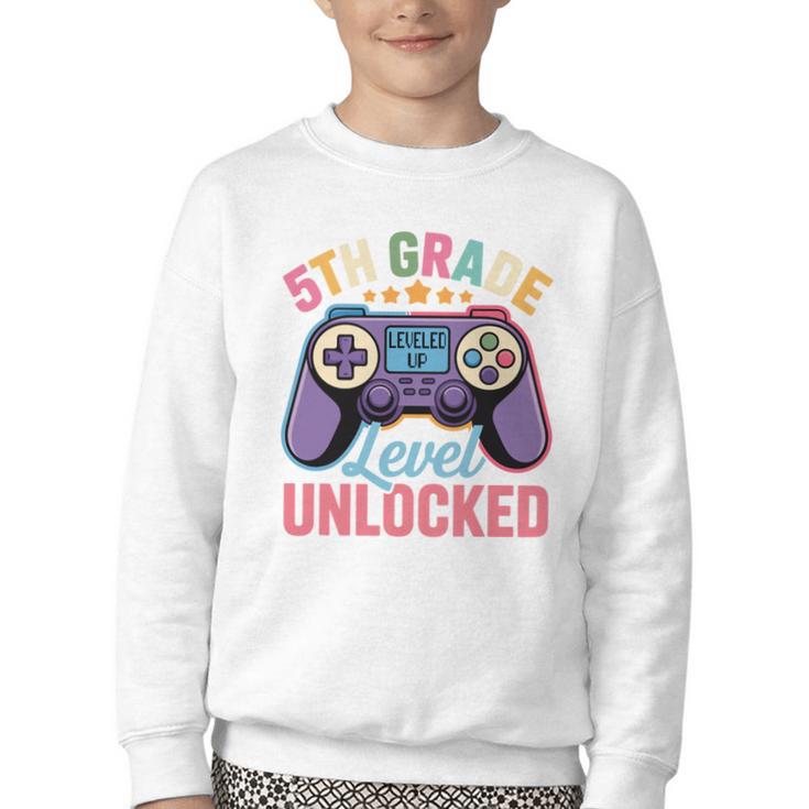5th Grade Level Unlocked Shirt – Gamer Back To School Performance Youth Crewneck Sweatshirt