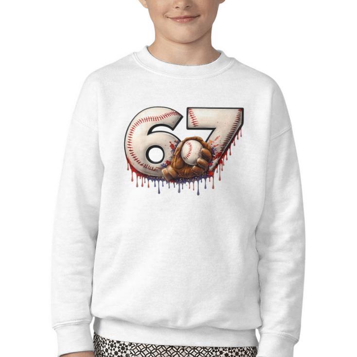 6 7 Six Seven American Baseball Graphic Youth Crewneck Sweatshirt