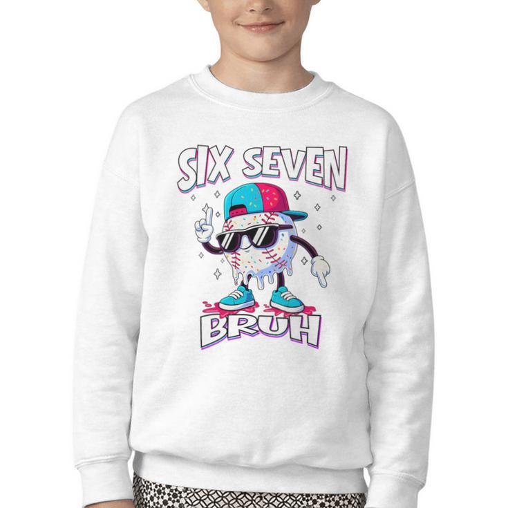 67 Meme Six Seven Baseball Ice Cream Drip Girls Boys Premium Tri-Blend Youth Crewneck Sweatshirt