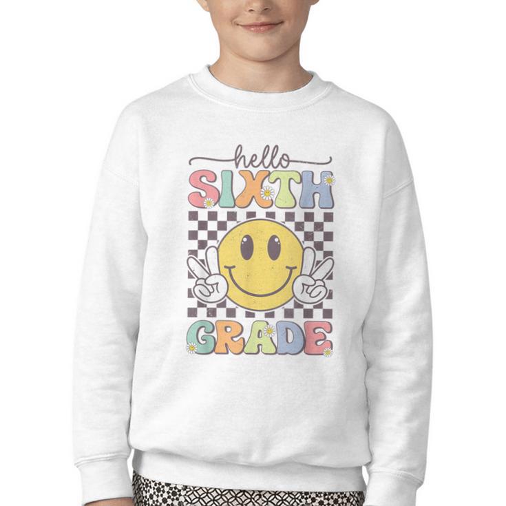 6th Grade Team Back To School Hello Sixth Grade Smile Face Youth Crewneck Sweatshirt