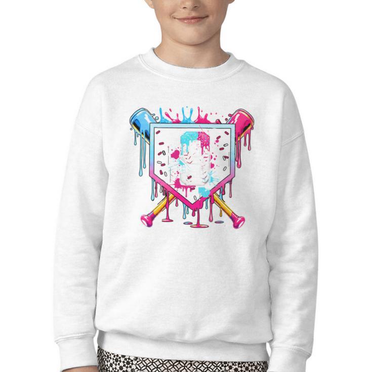 9th Birthday Boys Baseball Ice Cream Drip Boys Baseball Youth Crewneck Sweatshirt