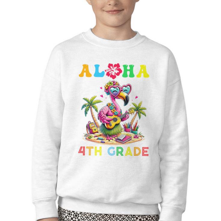 Aloha Fourth Grade Flamingo Hawaii Back To School Kids Girl Premium Tri-Blend Youth Crewneck Sweatshirt