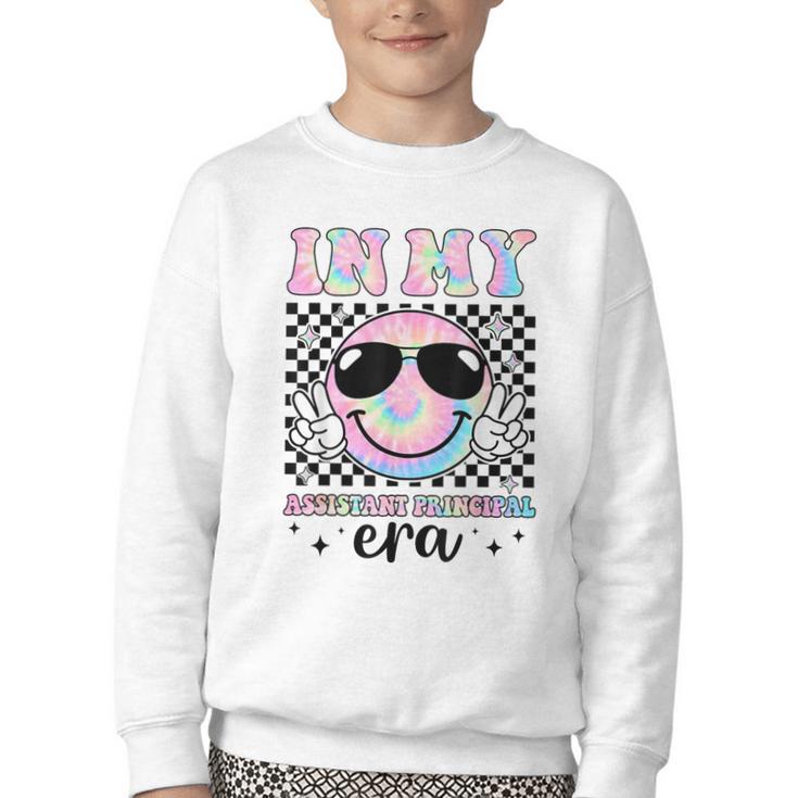 In My Assistant Principal Era Groovy Tie Dye Back To School Youth Crewneck Sweatshirt