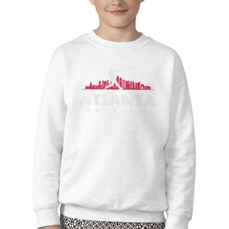 Atlanta Baseball Vintage Player Minimalist Skyline Retro Youth Crewneck Sweatshirt
