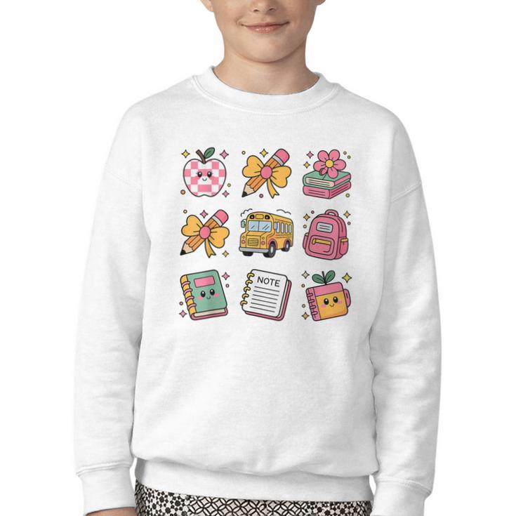 Back To School Coquette Bow First Day Of School Toddler Girl Youth Crewneck Sweatshirt Back To School Coquette Bow First Day Of School Toddler Girl Youth Crewneck Sweatshirt