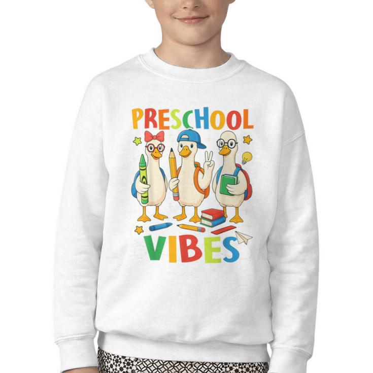 Back To School Cute Goose Preschool Vibes Girls Boys Youth Crewneck Sweatshirt