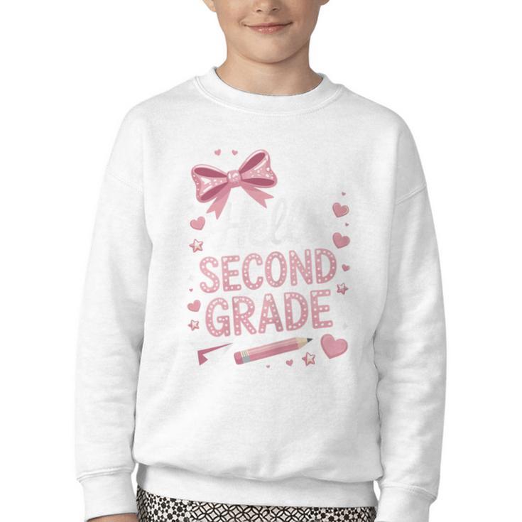 Back To School Cute Pink Coquette Girls Hello Second Grade Youth Crewneck Sweatshirt