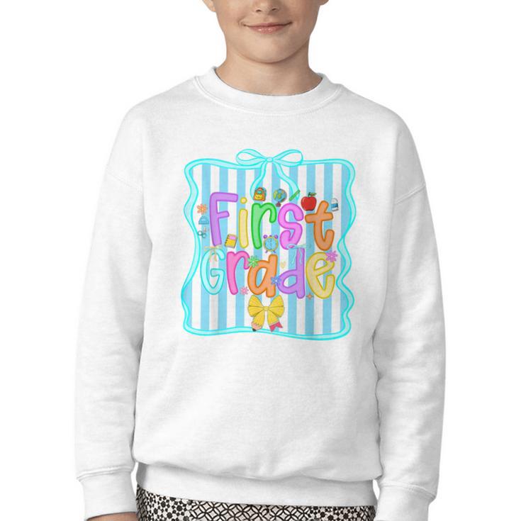 Back To School First Grade For Teen Girls Bow 1st Grade Kids Youth Crewneck Sweatshirt