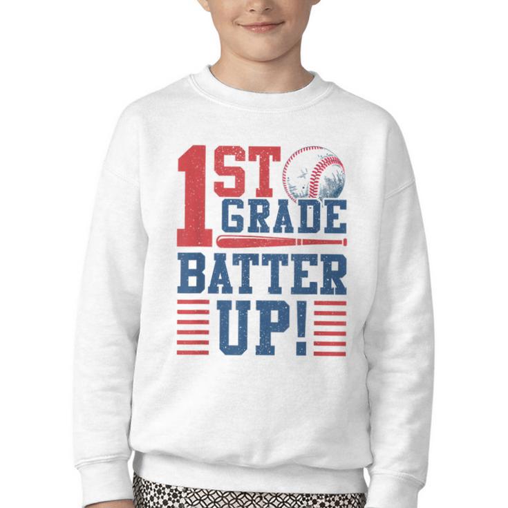 Baseball 1st Grade Back To School 1st Grade Batter Up Youth Crewneck Sweatshirt