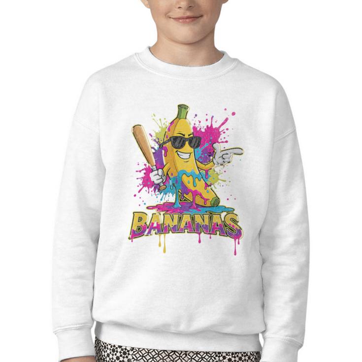 Baseball Banana Splatter Sports Kids Teens Premium Tri-Blend Youth Crewneck Sweatshirt