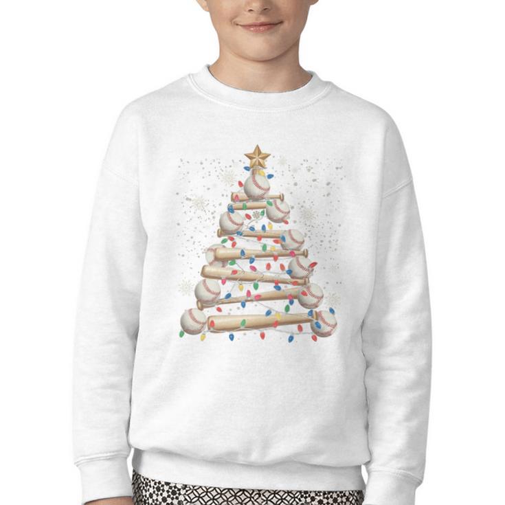 Baseball Christmas Tree Light Xmas Tees Boys Kids Men Youth Crewneck Sweatshirt