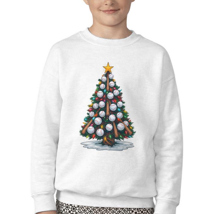 Baseball Christmas Tree Men Boys Youth Santa Sports Youth Crewneck Sweatshirt