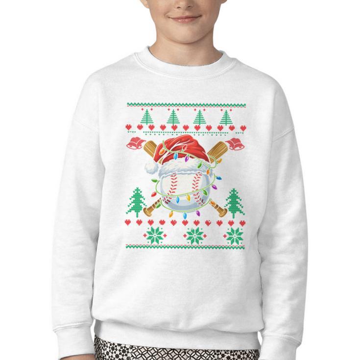 Baseball Christmas Ugly Sweater Santa Sport Men Kids Youth Crewneck Sweatshirt