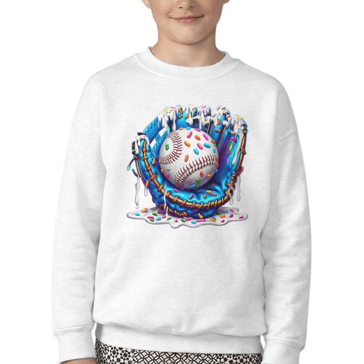 Baseball Drip For Boys Ice Cream Drip Youth Baseball Boys Premium Tri-Blend Youth Crewneck Sweatshirt