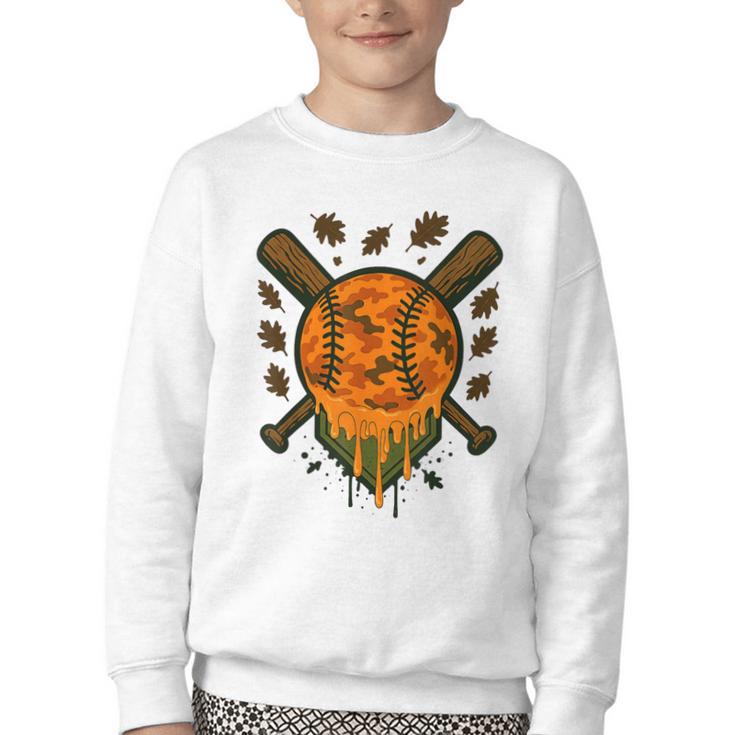 Baseball Drip Ice Cream Dripping Blaze Hunter Orange Camo Youth Crewneck Sweatshirt