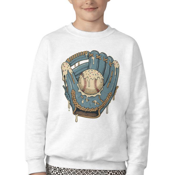 Baseball Drip Ice Cream Glove With Sprinkles And Ball Youth Premium Tri-Blend Youth Crewneck Sweatshirt