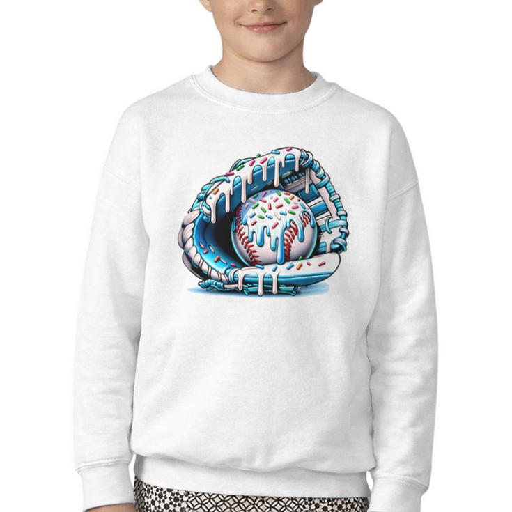 Baseball Drip Ice Cream Sprinkles Baseball Glove Premium Tri-Blend Youth Crewneck Sweatshirt