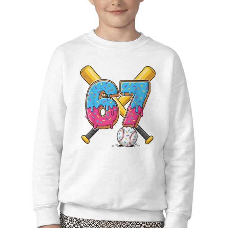 Baseball Drip Number 67 Player 67th Birthday Meme Gen Alpha Youth Crewneck Sweatshirt