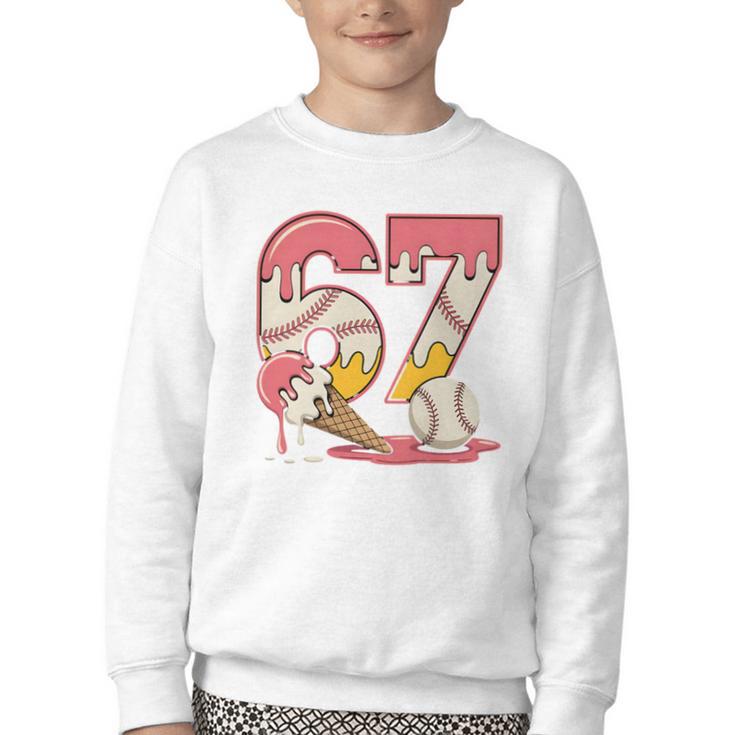 Baseball Drip Number 67 Player Ice Cream Or 67th Birthday Youth Crewneck Sweatshirt