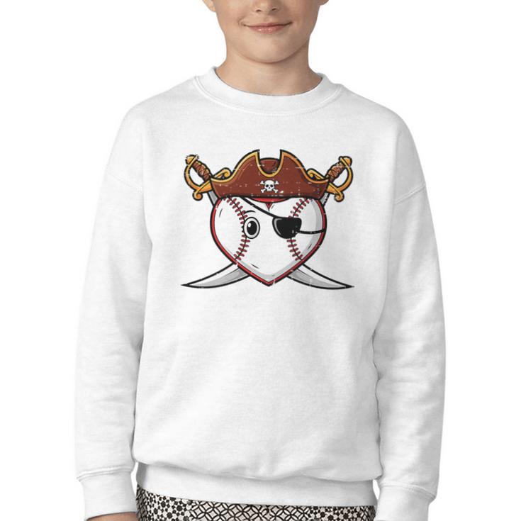 Baseball Heart Pirate Hat Crossed Swords Men Boys Kids Youth Premium Tri-Blend Youth Crewneck Sweatshirt