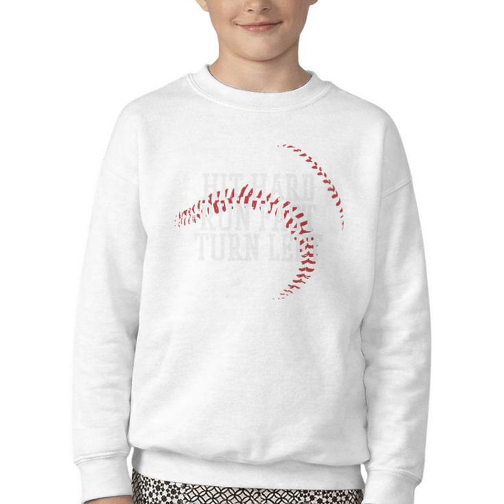 Baseball Hit Hard Run Fast Turn Left Men Boys Kid Teen Youth Premium Tri-Blend Youth Crewneck Sweatshirt