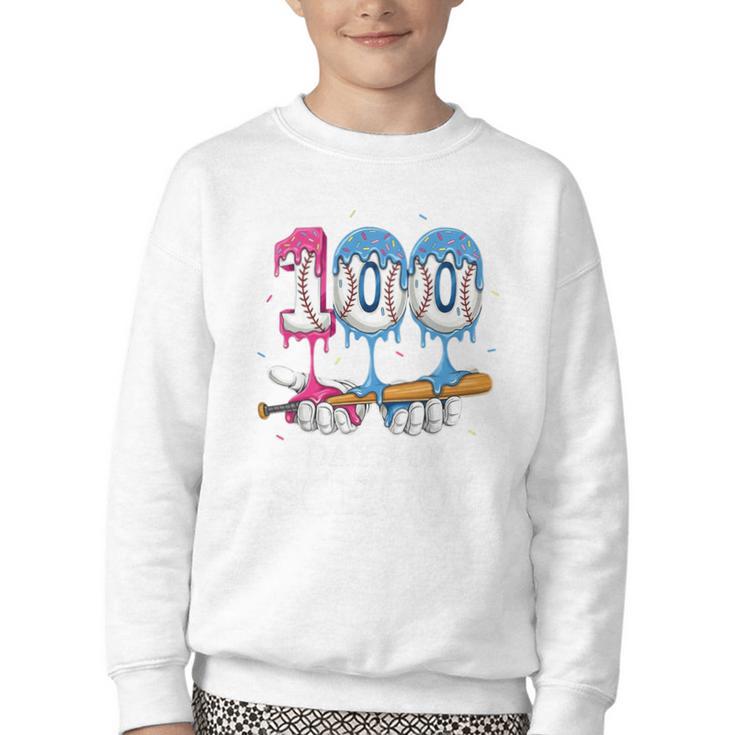 Baseball Player 100 Days Of School Sports Ice Cream Drip Premium Tri-Blend Youth Crewneck Sweatshirt