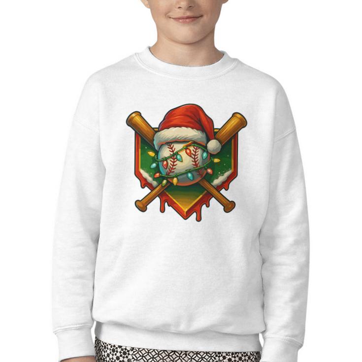 Baseball Xmas Christmas Baseball Ice Cream Drip Boys Youth Crewneck Sweatshirt