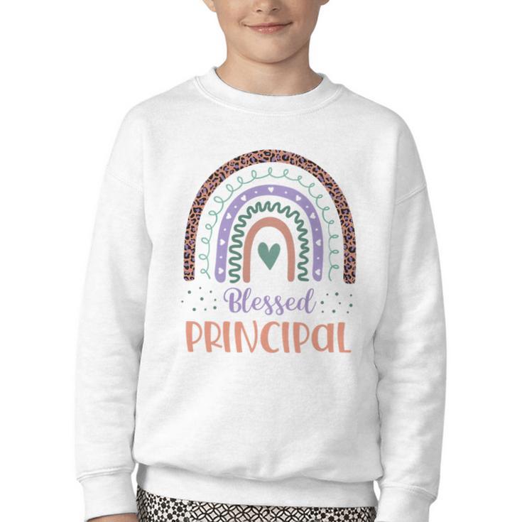Blessed Principal Back To School Boho Rainbow Premium Tri-Blend Youth Crewneck Sweatshirt