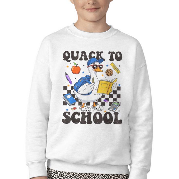 Boys Kid Back To School Goose Quackers Quack To School Youth Crewneck Sweatshirt